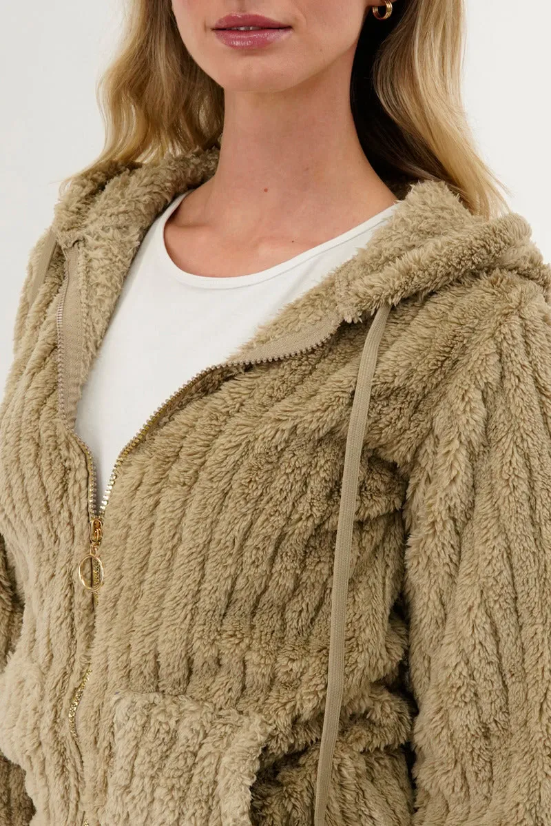 Fahrenheit Plush Hooded Zip Up Lightweight Jacket - Beige sold by Fairweather product image thumbnail 4