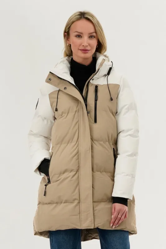 Camada Weather Gear Colour Block Puffer Parka Jacket - Beige sold by Fairweather
