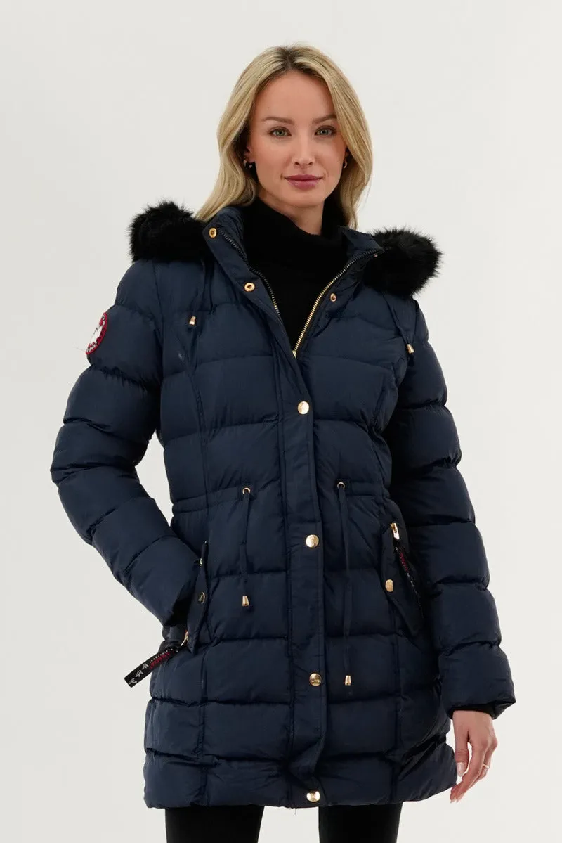 Canada Weather Gear Tie Waist Puffer Parka Jacket - Navy sold by Fairweather