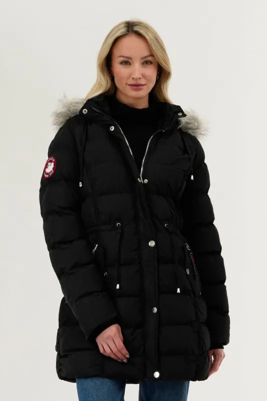 Canada Weather Gear Tie Waist Puffer Parka Jacket - Black sold by Fairweather