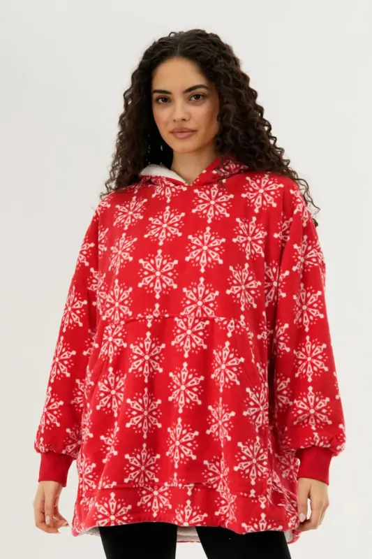 Canada Weather Gear Festive Print Oversided Hooded Pajama Top - Red sold by Fairweather