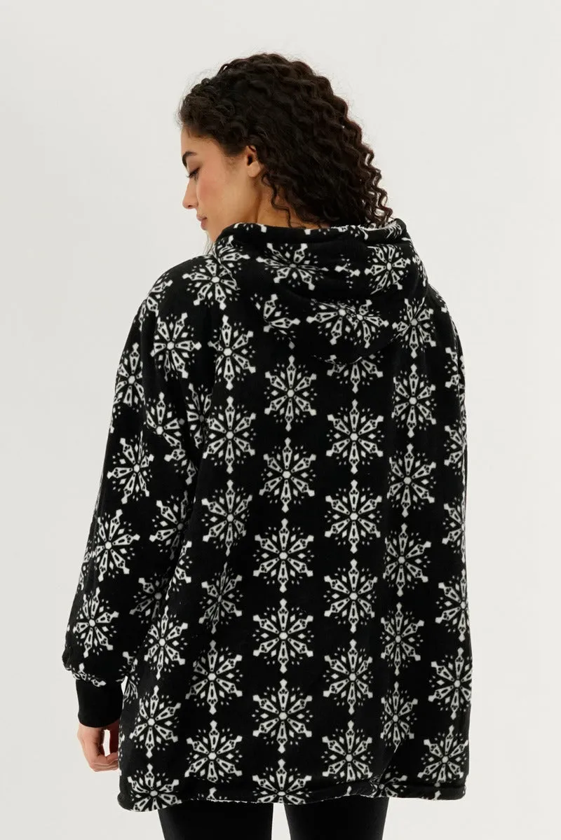 Festive Print Oversided Hooded Pajama Top - Black sold by Fairweather product image thumbnail 3