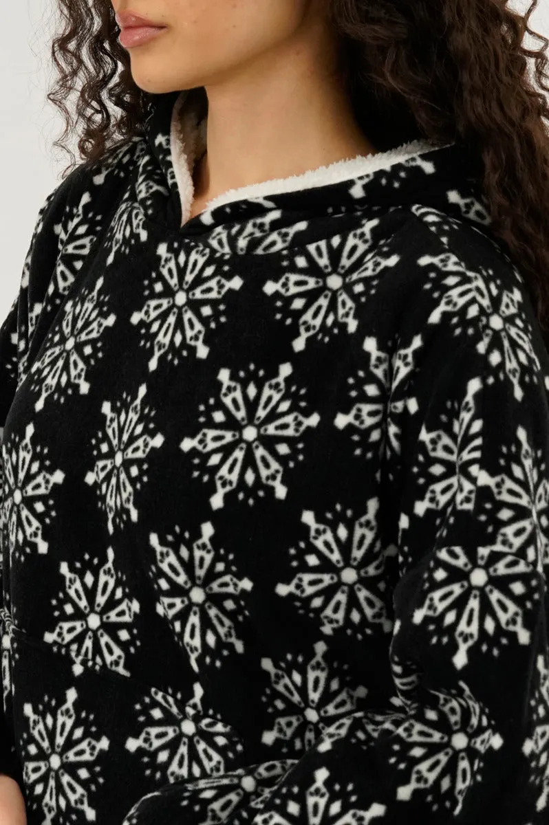 Festive Print Oversided Hooded Pajama Top - Black sold by Fairweather product image thumbnail 4