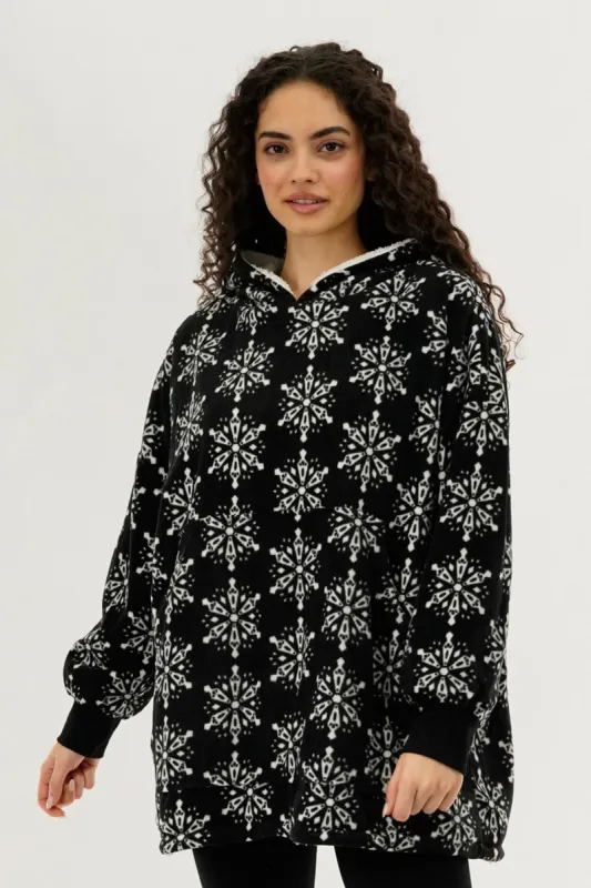 Canada Weather Gear Festive Print Oversided Hooded Pajama Top - Black sold by Fairweather