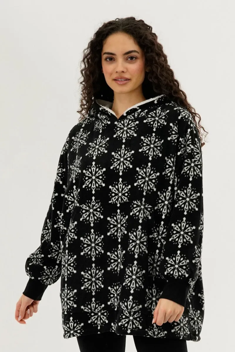 Festive Print Oversided Hooded Pajama Top - Black sold by Fairweather