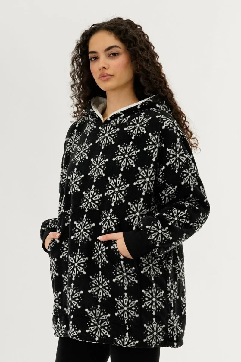 Festive Print Oversided Hooded Pajama Top - Black sold by Fairweather product image thumbnail 2