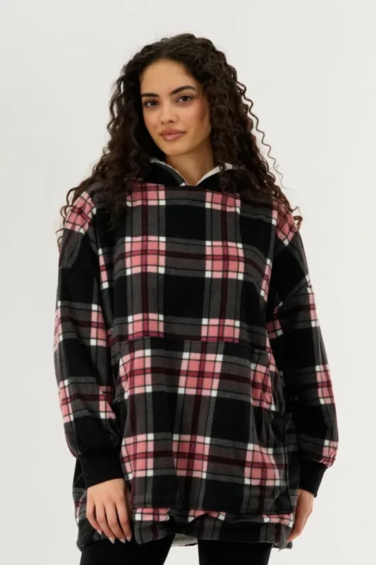 Canada Weather Gear Plaid Oversided Hooded Pajama Top - Black sold by Fairweather