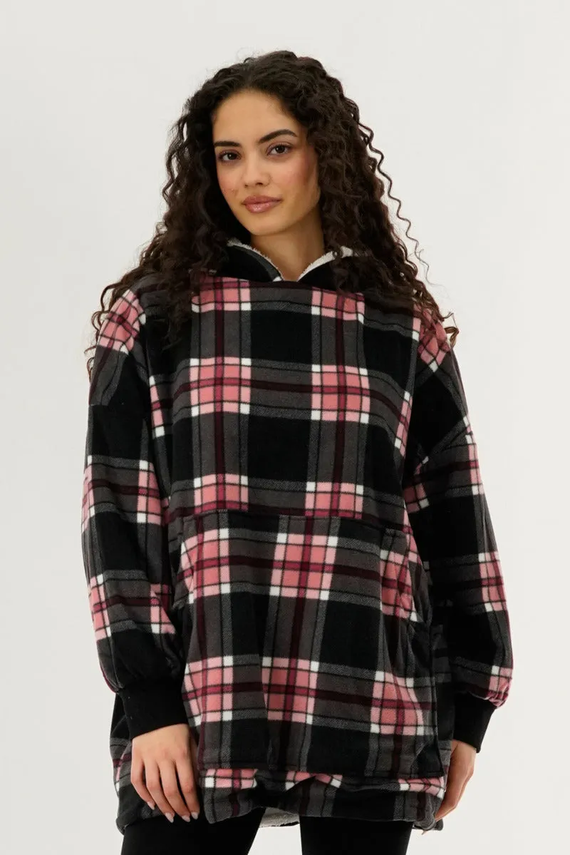 Canada Weather Gear Plaid Oversided Hooded Pajama Top - Black sold by Fairweather