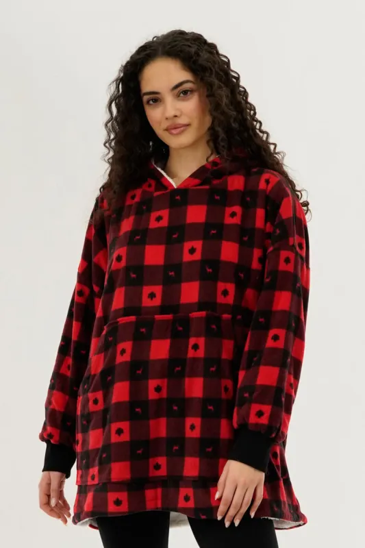 Canada Weather Gear Plaid Oversided Hooded Pajama Top - Red sold by Fairweather