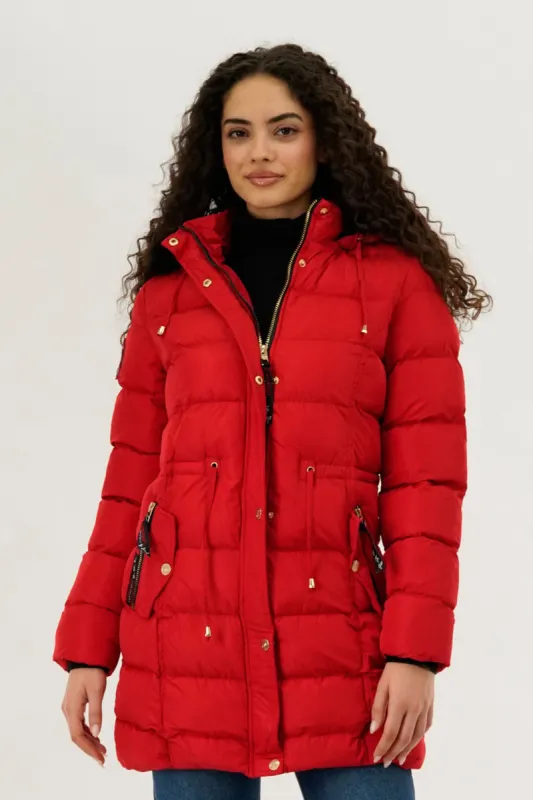 Canada Weather Gear Tie Waist Puffer Parka Jacket - Red sold by Fairweather