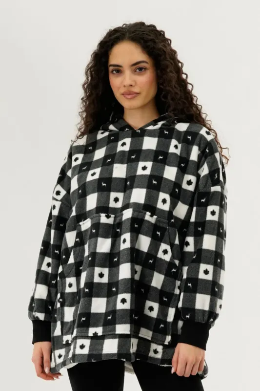 Canada Weather Gear Plaid Oversided Hooded Pajama Top - Black sold by Fairweather