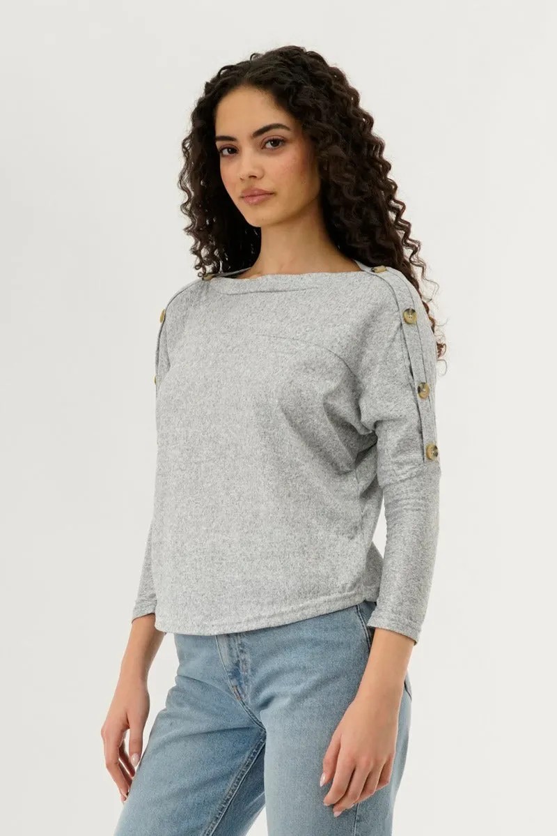 International INC Company Boat Neck Shoulder Button Pullover Sweater - Grey sold by Fairweather product image thumbnail 2