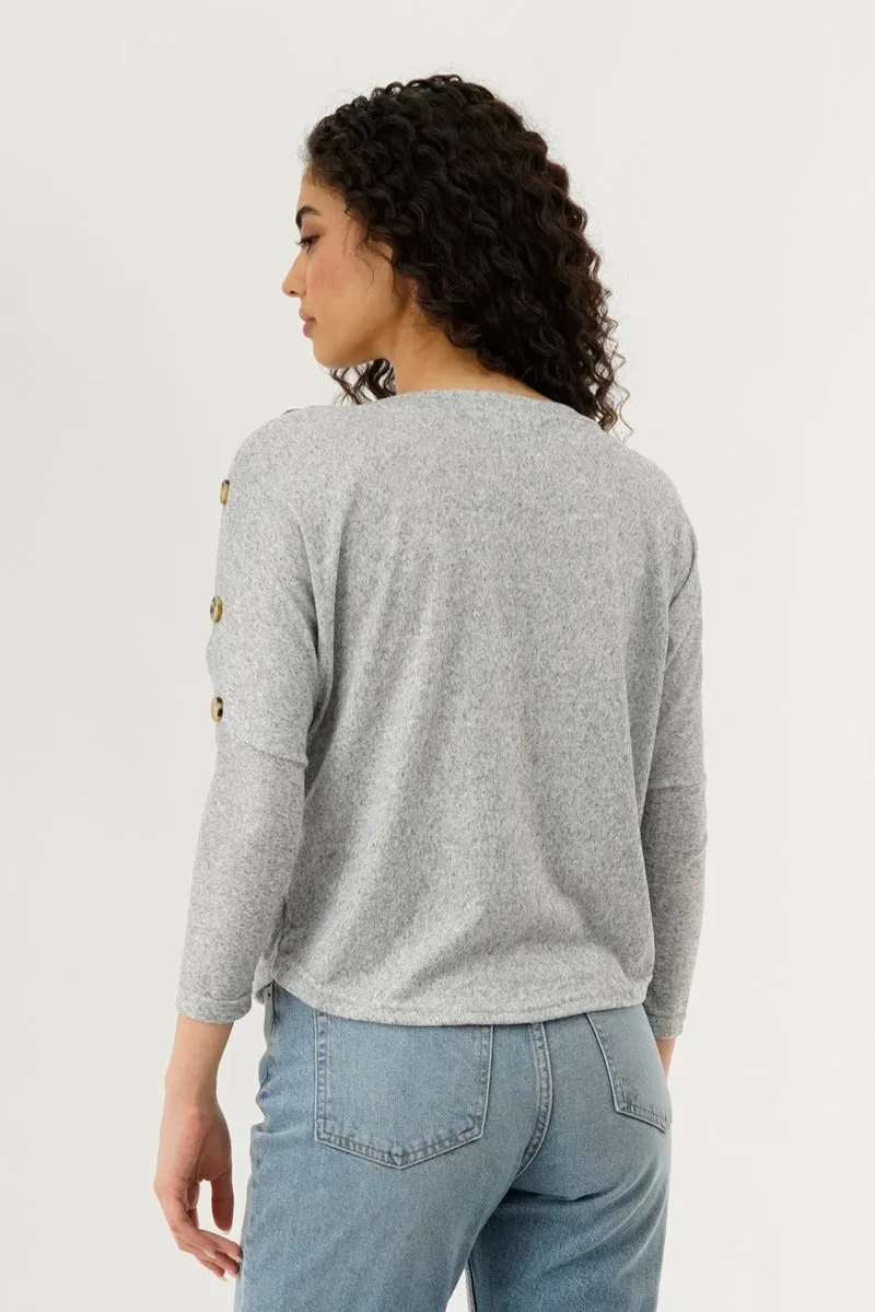 International INC Company Boat Neck Shoulder Button Pullover Sweater - Grey sold by Fairweather product image thumbnail 3