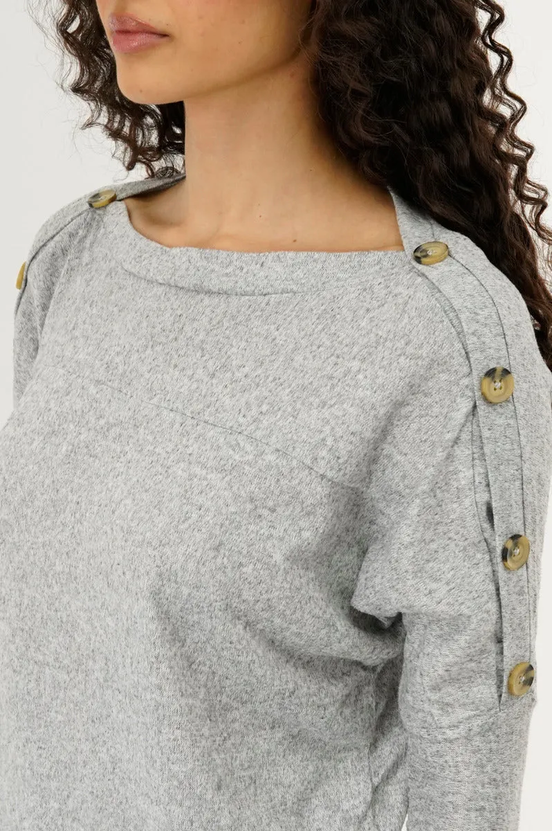 International INC Company Boat Neck Shoulder Button Pullover Sweater - Grey sold by Fairweather product image thumbnail 4