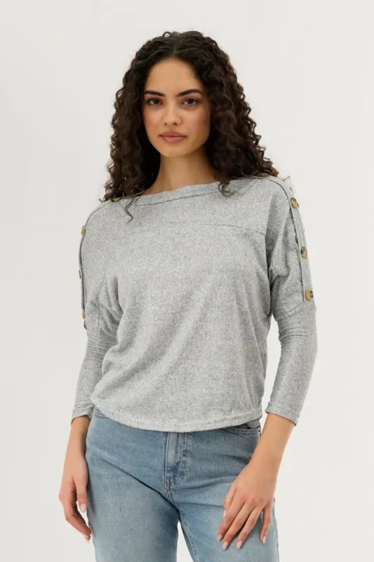 International INC Company Boat Neck Shoulder Button Pullover Sweater - Grey sold by Fairweather