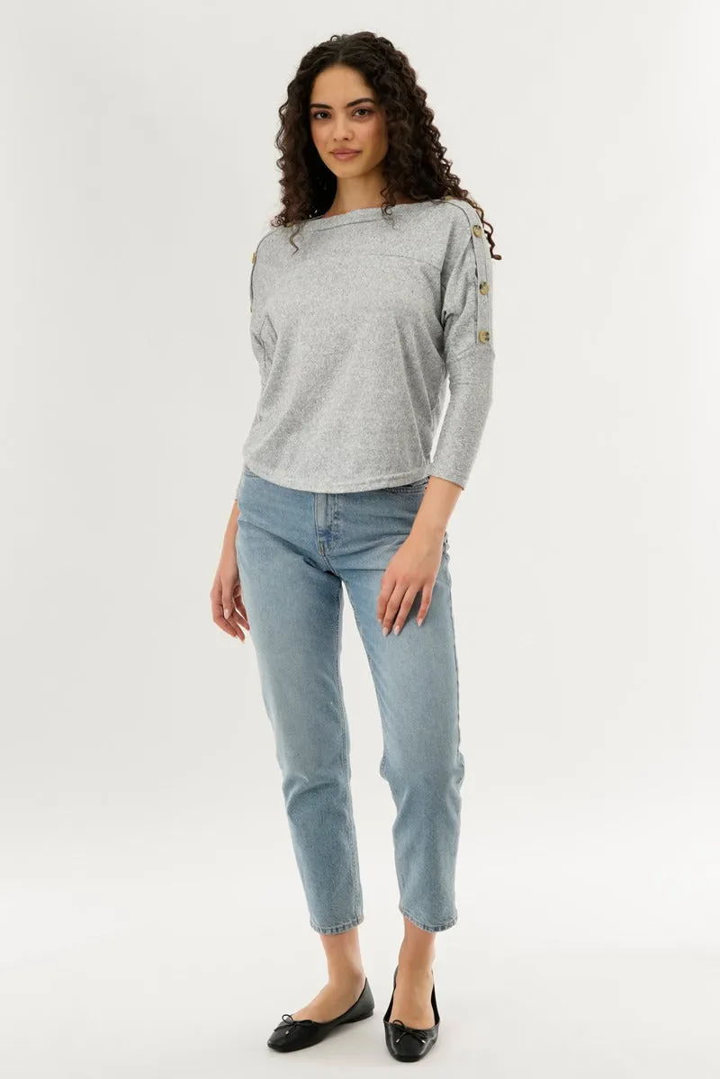 International INC Company Boat Neck Shoulder Button Pullover Sweater - Grey sold by Fairweather product image thumbnail 5