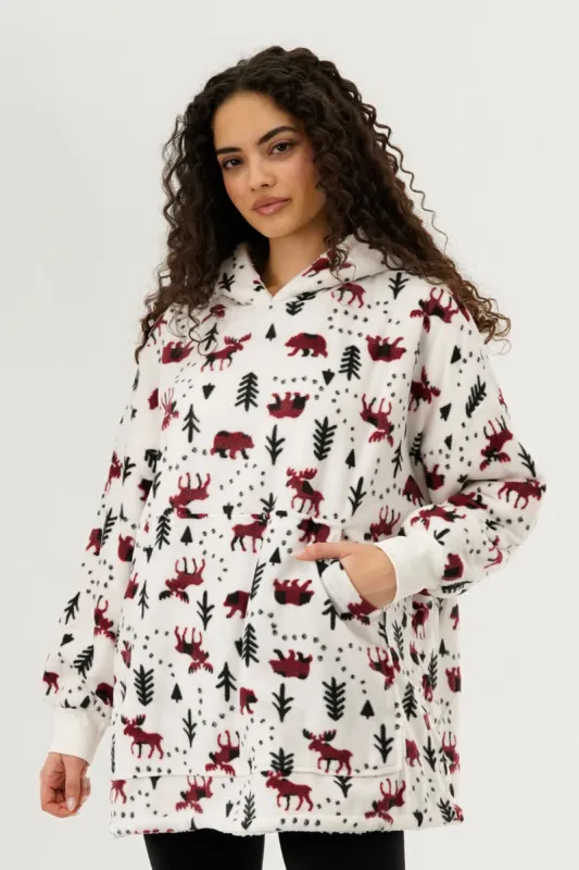 Canada Weather Gear Festive Print Oversided Hooded Pajama Top - White sold by Fairweather