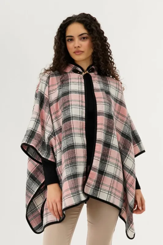 Canada Weather Gear Plaid Tartan Poncho - Pink sold by Fairweather