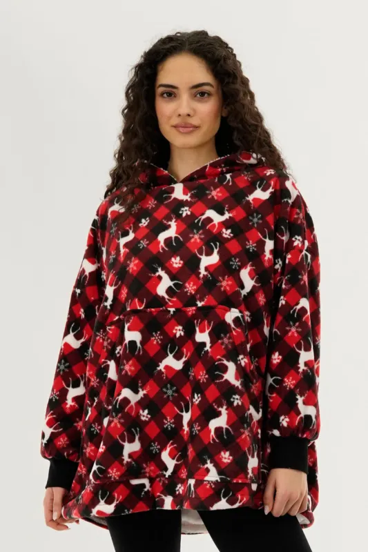 Canada Weather Gear Festive Print Oversided Hooded Pajama Top - Red sold by Fairweather