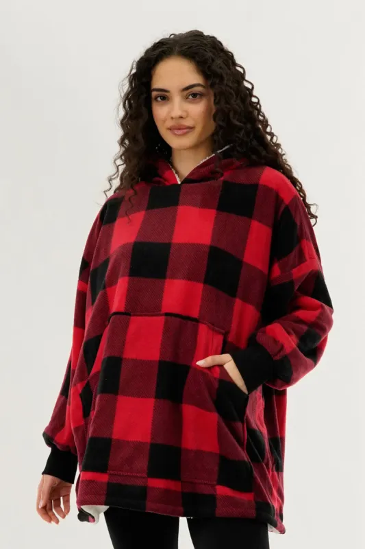Canada Weather Gear Plaid Oversided Hooded Pajama Top - Red sold by Fairweather