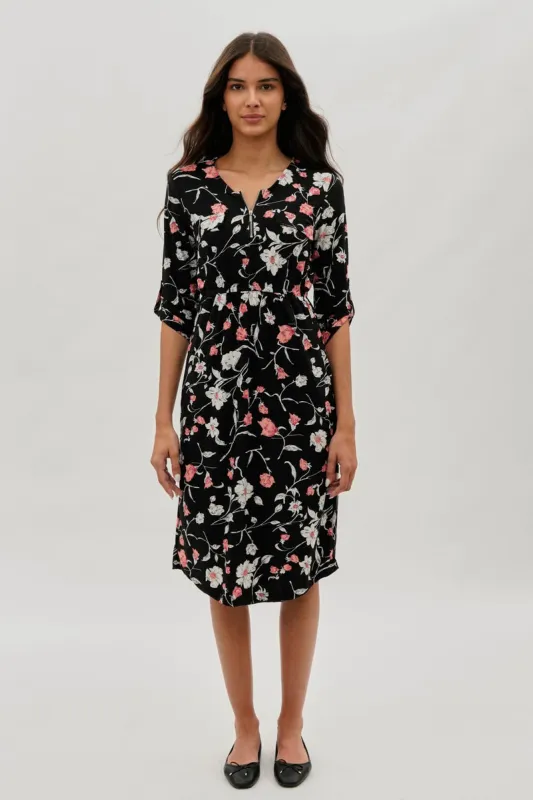 International INC Company Floral Front Zip Midi Dress - Black sold by Fairweather