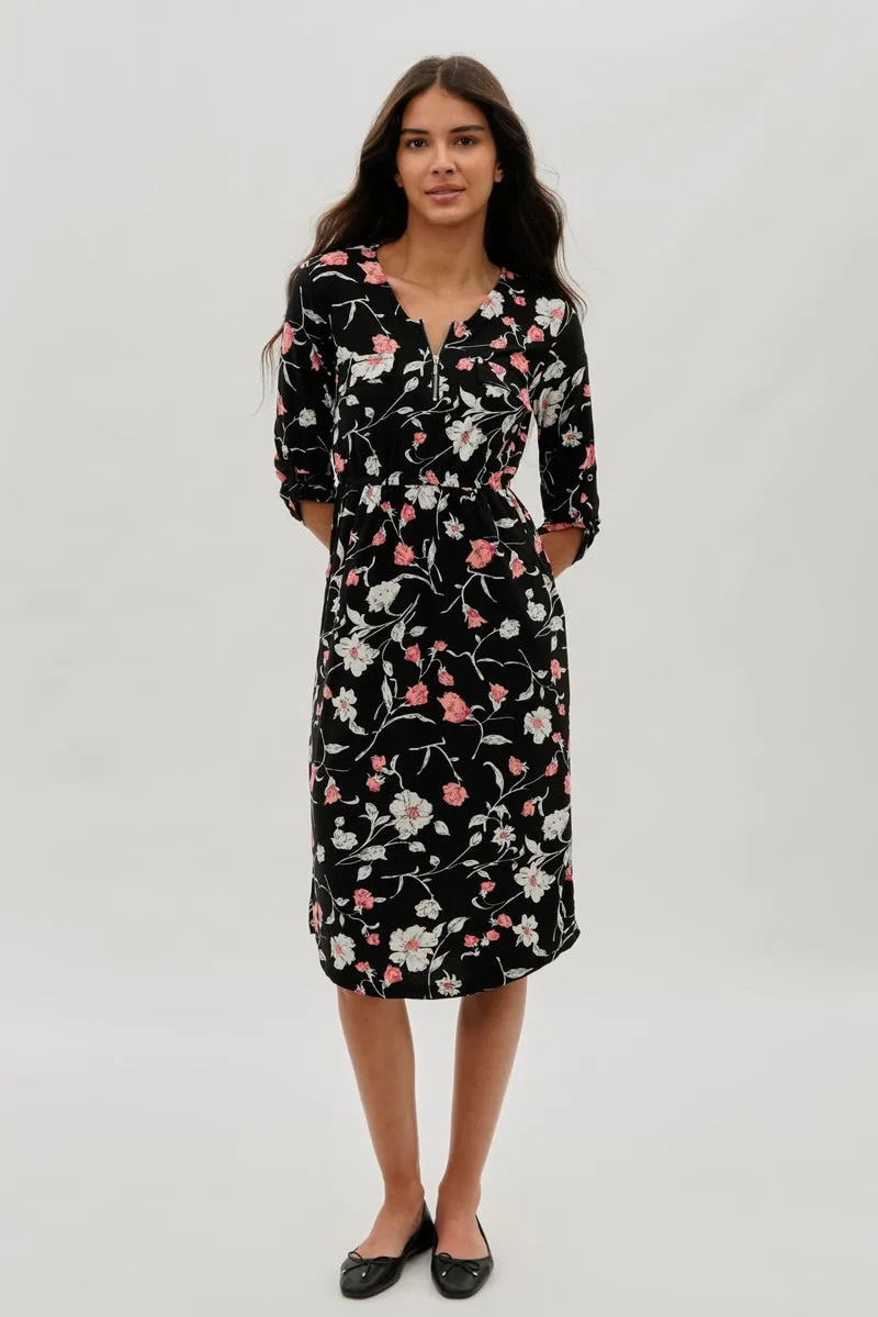 International INC Company Floral Front Zip Midi Dress - Black sold by Fairweather product image thumbnail 5
