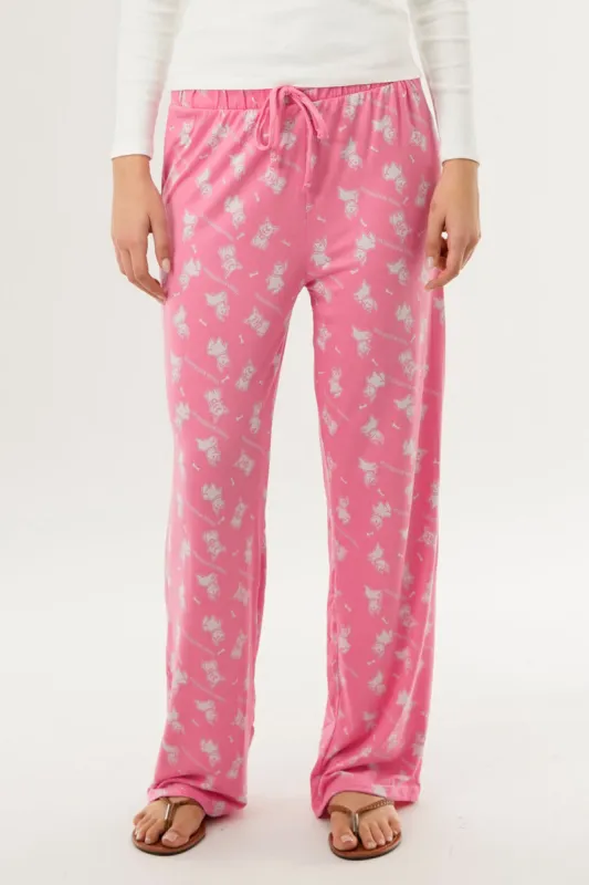 Canada Weather Gear Dog Print Wide Let Pajama Pants - Pink sold by Fairweather