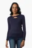 Magazine Ribbed Front Twist Long Sleeve Top - Navy sold by Fairweather