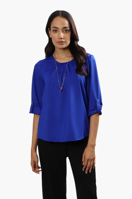 Beechers Brook Solid Roll Up Sleeve Blouse - Blue sold by Fairweather