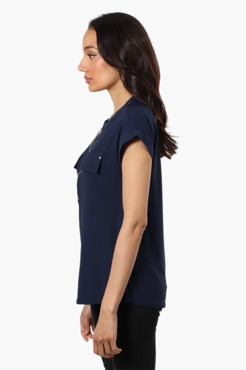 International INC Company Front Zip Cap Sleeve Blouse - Navy sold by Fairweather product image thumbnail 3