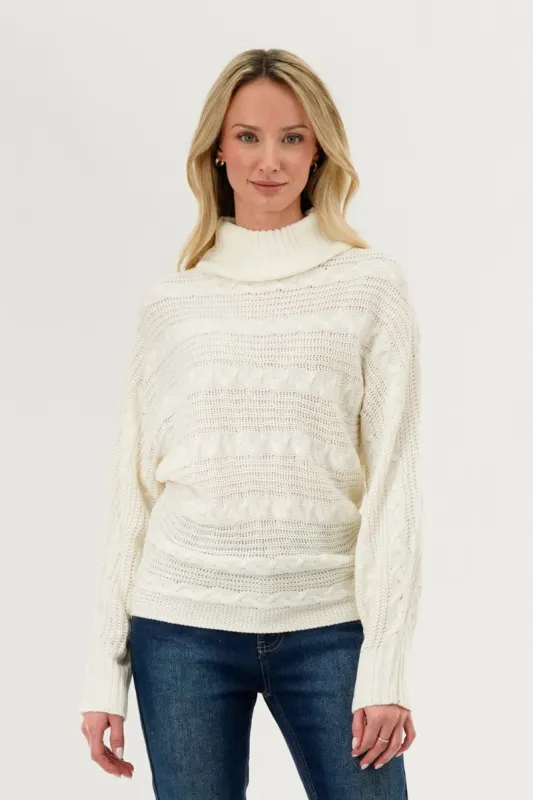 Beechers Brook Cable Knit Mock Neck Pullover Sweater - White sold by Fairweather