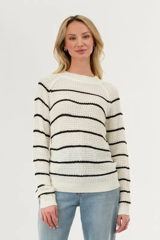 International INC Company Striped Knit Crewneck Pullover Sweater - White sold by Fairweather