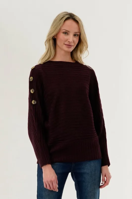 International INC Company Ribbed Button Detail Pullover Sweater - Burgundy sold by Fairweather