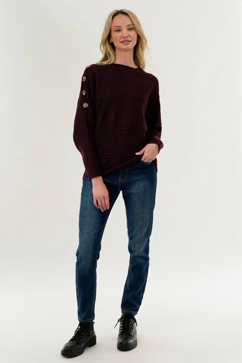 International INC Company Ribbed Button Detail Pullover Sweater - Burgundy sold by Fairweather product image thumbnail 5