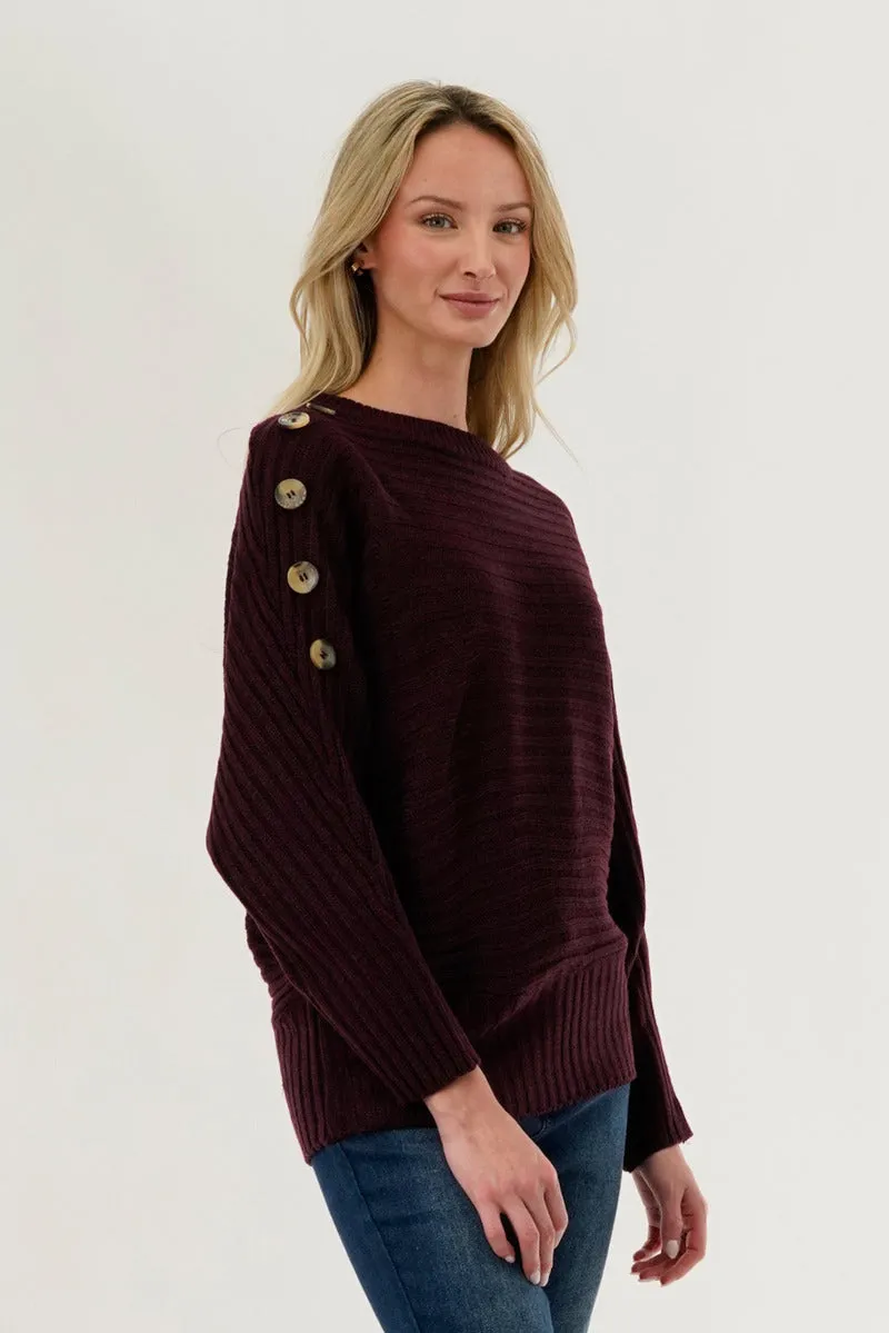 International INC Company Ribbed Button Detail Pullover Sweater - Burgundy sold by Fairweather product image thumbnail 2