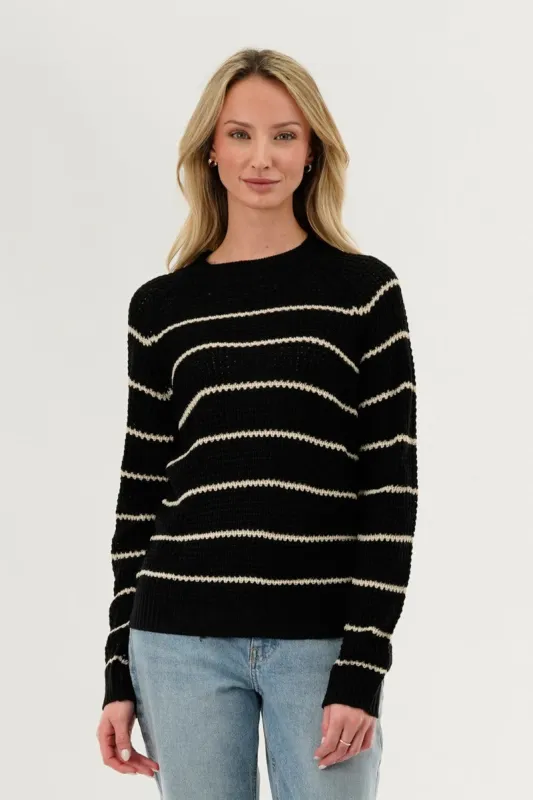 International INC Company Striped Knit Crewneck Pullover Sweater - Black sold by Fairweather