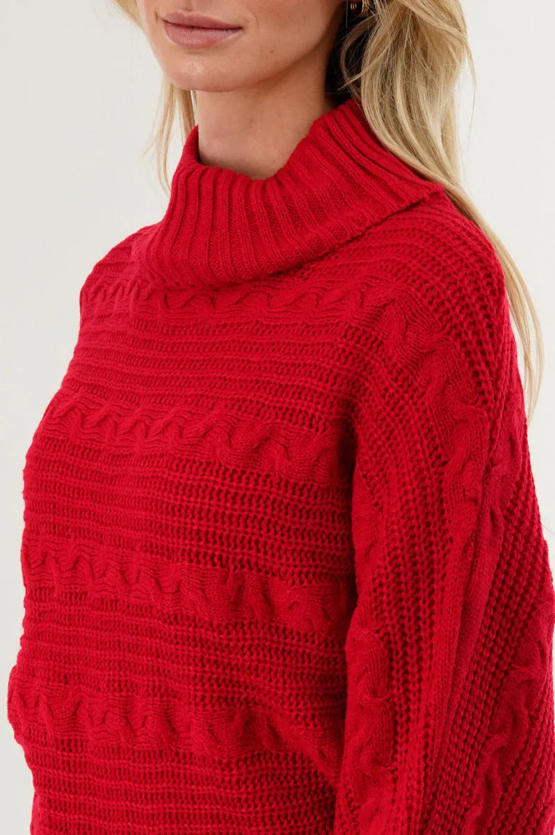 Beechers Brook Cable Knit Mock Neck Pullover Sweater - Red sold by Fairweather product image thumbnail 4