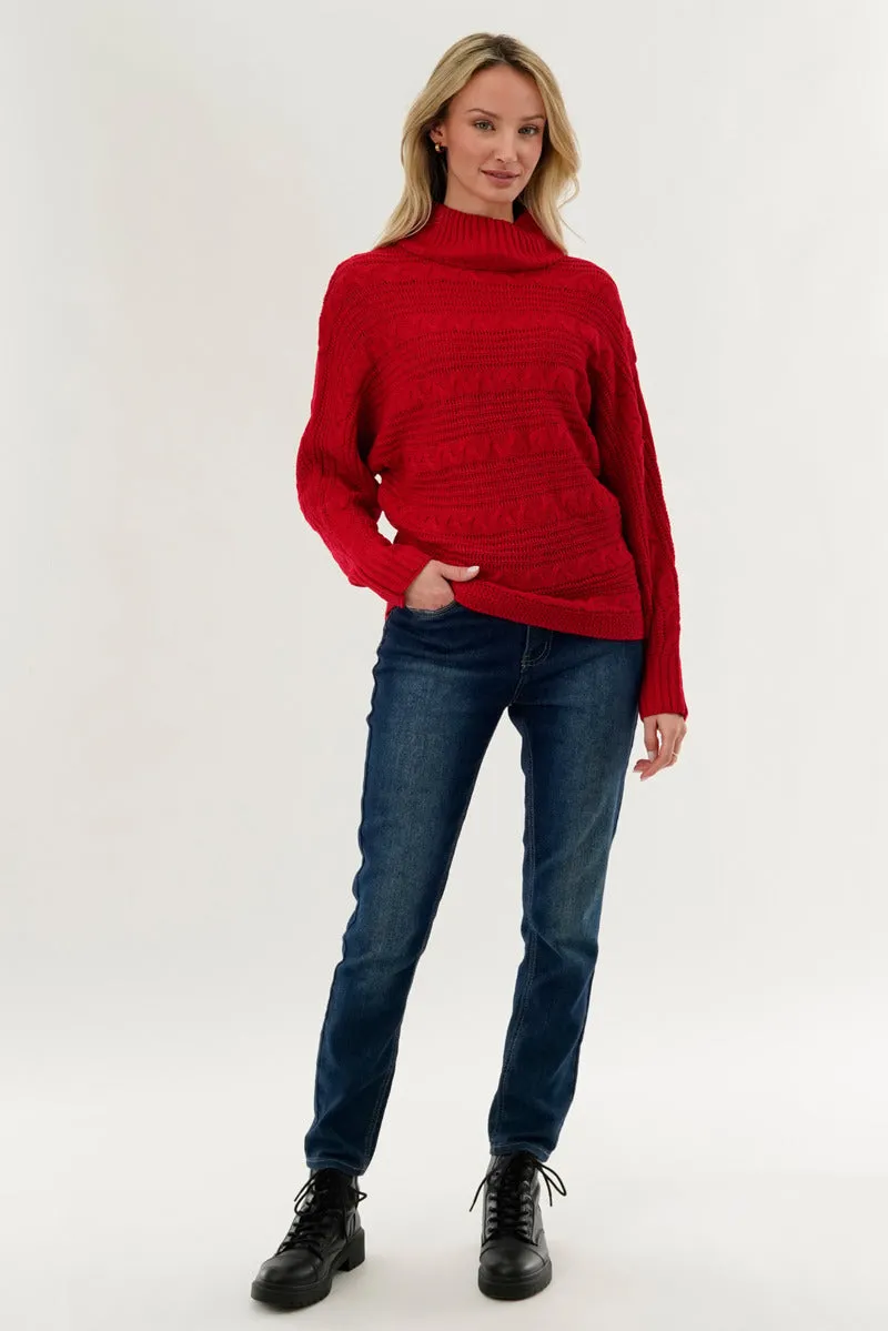Beechers Brook Cable Knit Mock Neck Pullover Sweater - Red sold by Fairweather product image thumbnail 5
