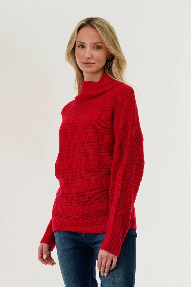 Beechers Brook Cable Knit Mock Neck Pullover Sweater - Red sold by Fairweather product image thumbnail 2