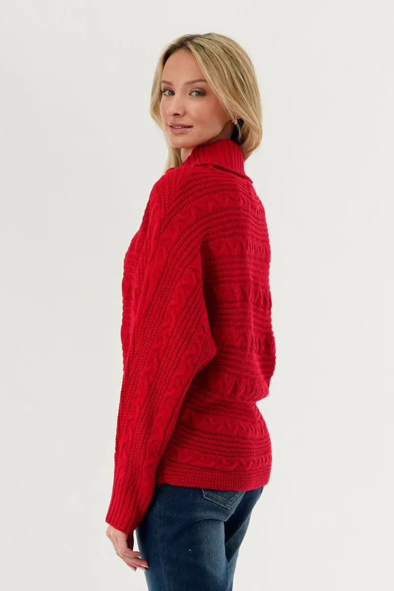Beechers Brook Cable Knit Mock Neck Pullover Sweater - Red sold by Fairweather product image thumbnail 3