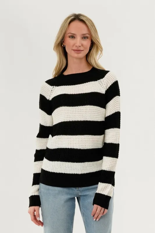 International INC Company Striped Knit Crewneck Pullover Sweater - Black sold by Fairweather
