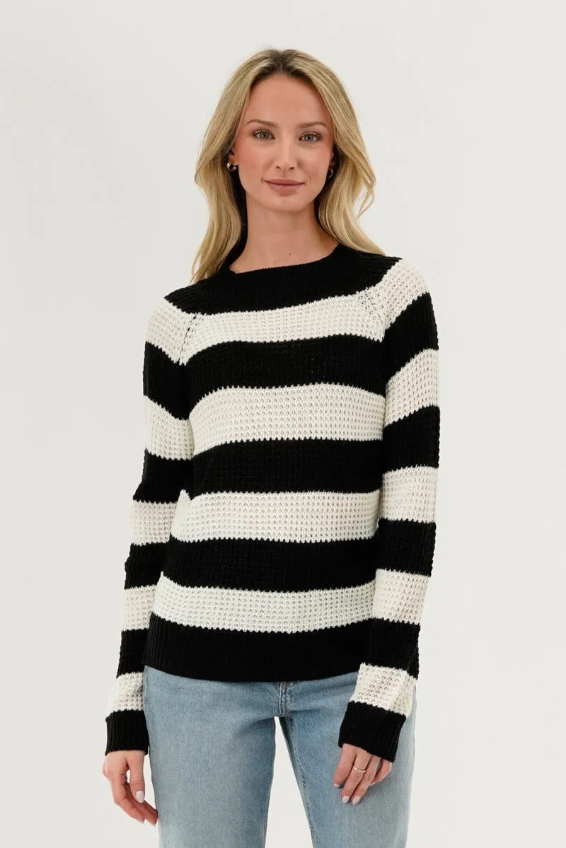 International INC Company Striped Knit Crewneck Pullover Sweater - Black sold by Fairweather