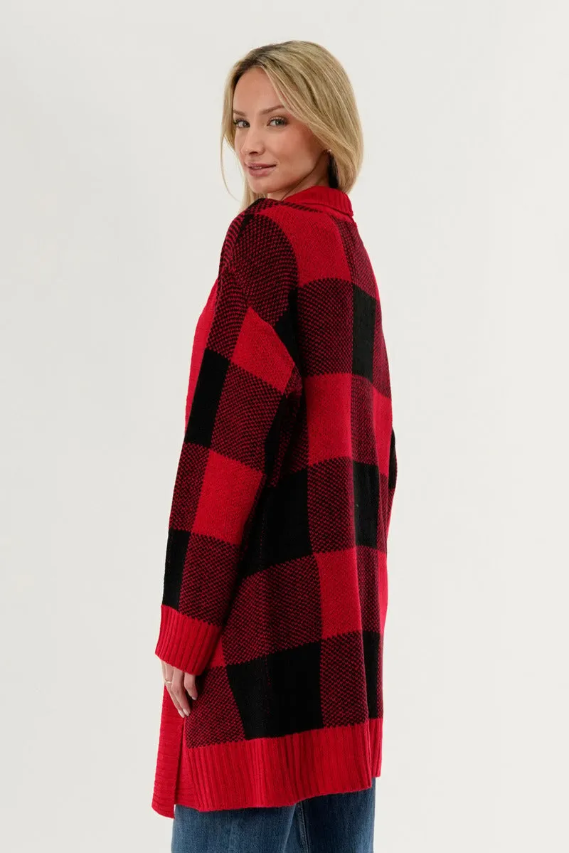 Canada Weather Gear Plaid Knit Fold Over Cardigan - Red sold by Fairweather product image thumbnail 3