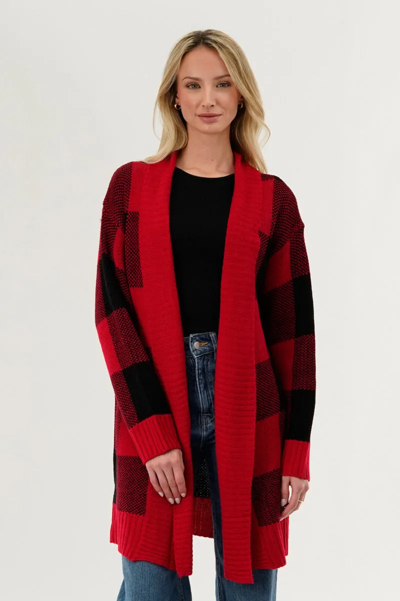 Canada Weather Gear Plaid Knit Fold Over Cardigan - Red sold by Fairweather