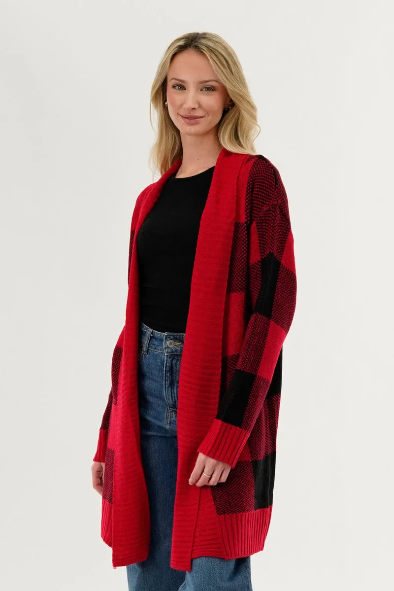 Canada Weather Gear Plaid Knit Fold Over Cardigan - Red sold by Fairweather product image thumbnail 2