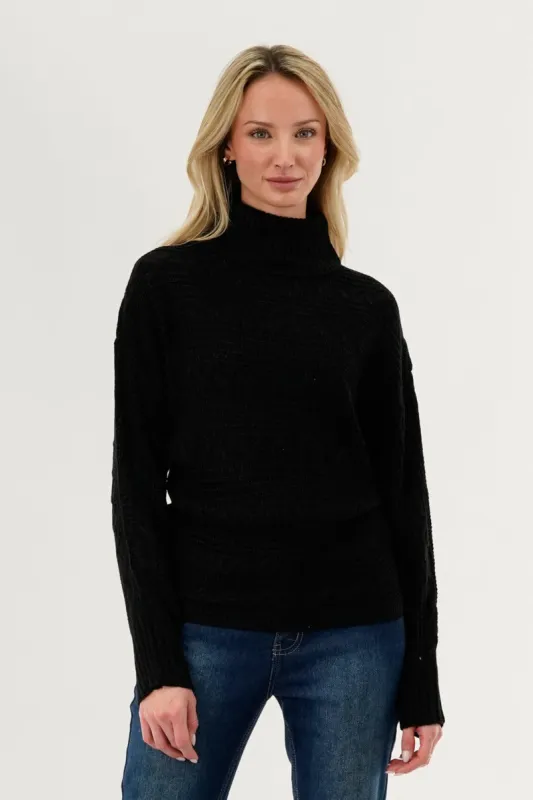 Beechers Brook Cable Knit Mock Neck Pullover Sweater - Black sold by Fairweather