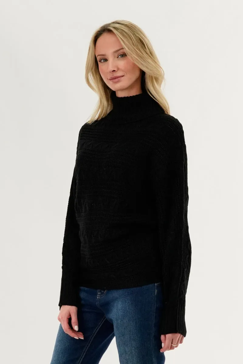 Beechers Brook Cable Knit Mock Neck Pullover Sweater - Black sold by Fairweather product image thumbnail 2