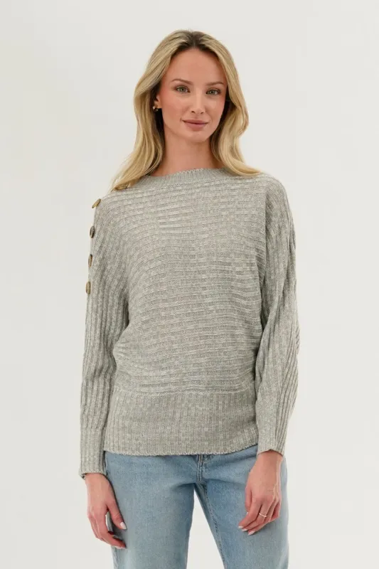International INC Company Ribbed Button Detail Pullover Sweater - Stone sold by Fairweather