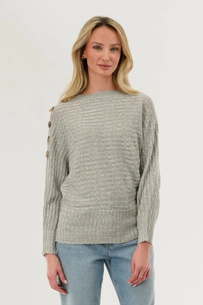 International INC Company Ribbed Button Detail Pullover Sweater - Stone sold by Fairweather
