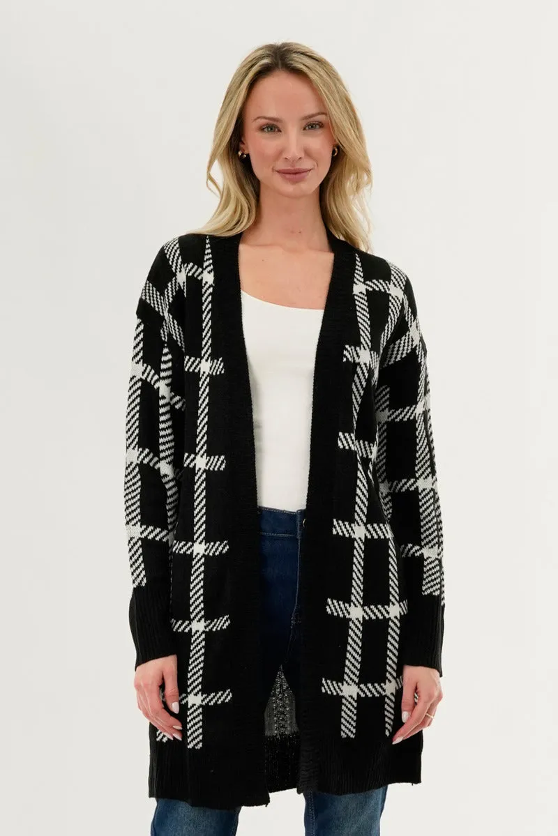 Plaid Fold Over Wrap Cardigan - Black sold by Fairweather